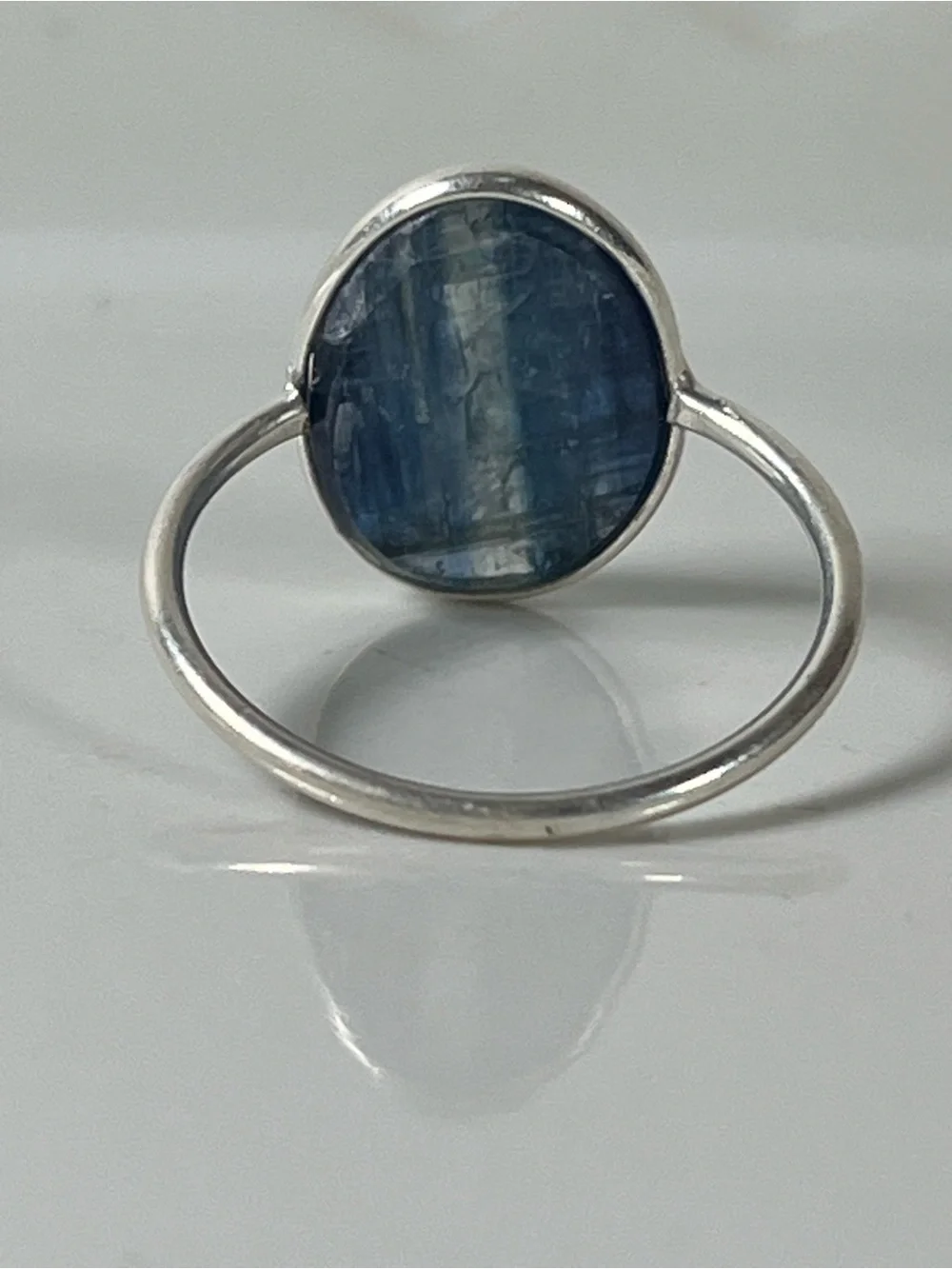 Solid Sterling Silver 925 Banded Kyanite Gemstone Flat Stacker Ring Size 8.75